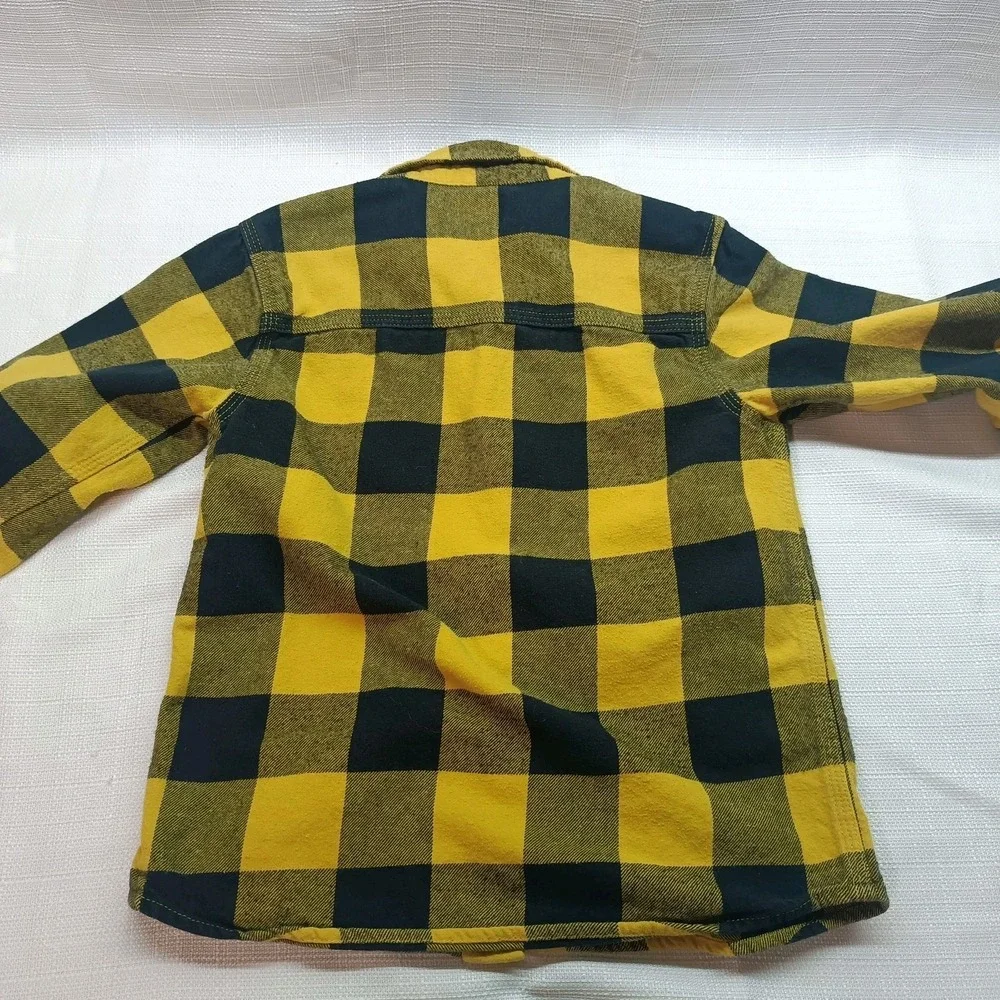 Vtg Oshkosh Boys Yellow Black Plaid Flannel‎ Shirt Size 5 90's Y2K Flaw